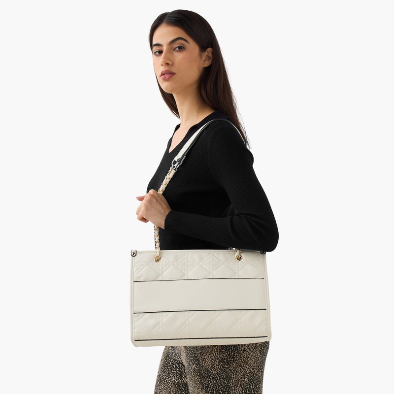 Adore Panelled Tote Bag in Cream for Women - Image 2